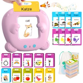 Winnrok Talking Flashcards German, Language Promotion Learning Toy for Children from 2-6 Years, 224 Words, 112 Sheets, Bilingual Flashing Cards, Language Games, Interactive Toy for Girls, Boys, Pink