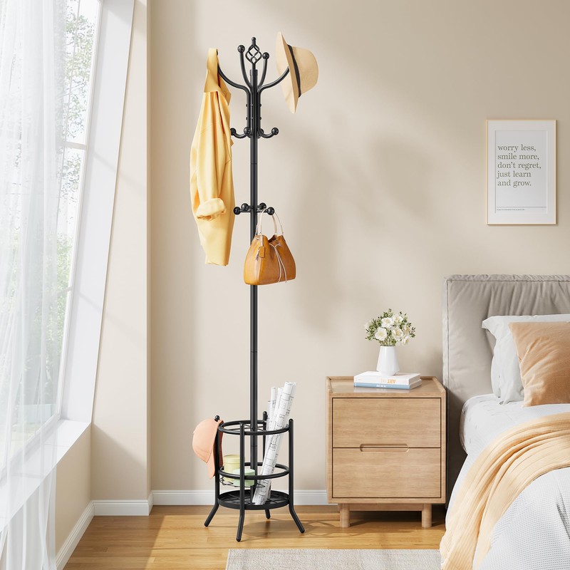 Tajsoon Coat Rack Stand with Umbrella Holder, Coat Tree Freestanding