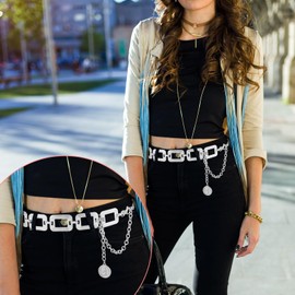 Andibro Metal Waist Chain Belt for Women, Adjustable Punk Chain Belt Skinny Belts for Jean Pants Dress(silver)