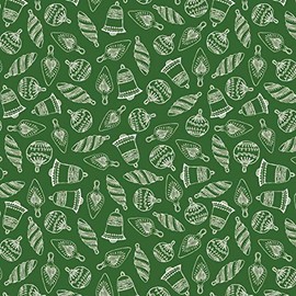 Santa's Stash Green Ornaments 100% Cotton Fabric by The Yard