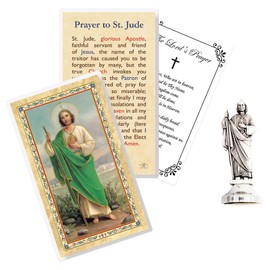 Mini St Jude Statue - St Jude Prayer Card, The Lord's Prayer Card - Made in Italy 2 Inch San Judas Statue for Car - San Judas Tadeo Estatua, Patron Saint of Hope and Impossible Causes - 3 Items Set