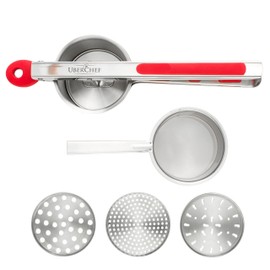 UberChef Potato Ricer Set with 3 Ricing Discs (Fine, Medium, Coarse) - Premium Stainless Steel Baby Food Strainer, Fruit Masher, and Food Press with Ergonomic Comfort Grip