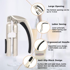 Champagne Bottle Opener and Bottle Stopper, Portable Zinc Alloy Sparkling Champagne Cork Remover, Easy to Use Bar Jar Cork Puller with Ergonomic Handle Design for Wine Lovers