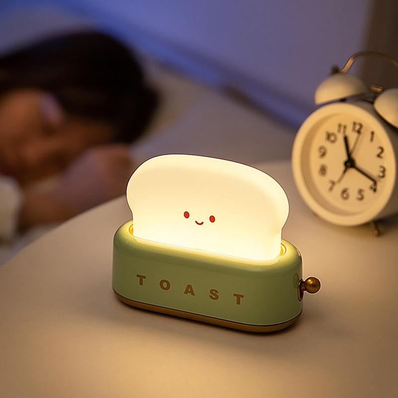 Cute Toast Night Light USB Rechargeable LED Bread Toast Night