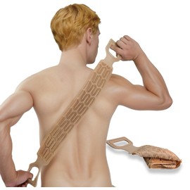 1 Pack Exfoliating Back Scrubber for Shower, Back Massage Bath Brush, Double-Sided Back Scrub Washcloth to Clean Your Body Deeply for Men & Women Skin Care (Brown)