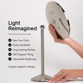 Ilios Lighting Cordless Bright LED Makeup Mirror with Lights and 1x Mirror with Long-Lasting Rechargeable Battery Perfect for Vanity, Counter 2X Brighter Than Most Lighted Mirrors (1X)