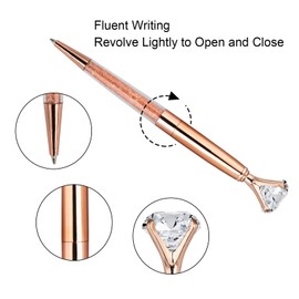 Ballpoint Pen Diamond Crystal Ballpoint Pen Metal Large Diamond Pen for School Office Supplies Black Ink 4 Pieces (Rose Gold, Gold, Silver, White)