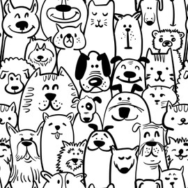 Fiula Black and White Wallpaper Dog Peel and Stick Wallpaper Modern Animal Wall Paper Textured Contcat Paper Self Adhesive Removable Wallpaper for Nursery Kids Room Shelf Liner Vinyl Roll 78.7"x17.3"