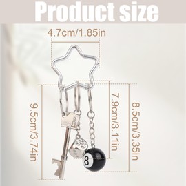 Goktvai 8 Ball Keychain, Cute Bottle Opener Dice Silver Star Y2K Key Chain Pool Ball Star Keyring Bag Backpack Purse Charm for Billiards Gifts Decors