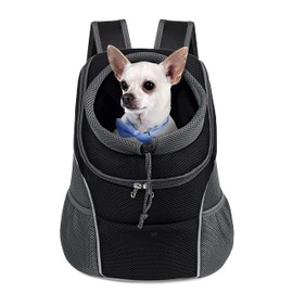 WOYYHO WOYYHO Pet Dog Carrier Backpack, Small Dog Front Backpack Ventilated Dog Carrier Back Pack with Storage Pockets, Adjustable Straps & Safety Belt for Travel Hiking Outdoor (Size M: 5-9 lbs, Black)