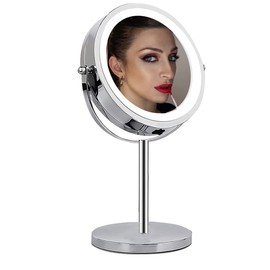 BYOSEKA Vanity Mirror with Lights 1X 10X Magnifying Mirror with Light Double Side 7” LED Lighted Makeup Mirror for Makeup Shaving 360 Rotation Detachable Travel Mirror (Vanity Mirror with Lights)