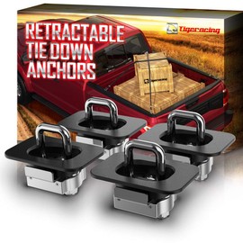 Tigeracing Tie Down Anchors Retractable Truck Bed D Ring Compatible with 1998-2014 F150, NOT Fit Rear - 1998-2016 Super Duty with Mis-Aligned Rail Cap All Metal - 3000 LBS Capacity of 4