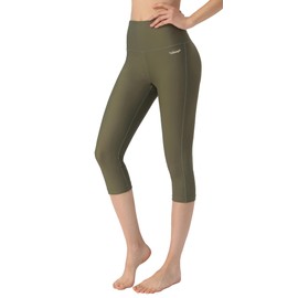 Ubestyle UPF 50+ High Waist Swim Leggings for Women Swim Capris Swim Pant Swim Tights Beach Pants Sun Protective, Olive Green, Medium