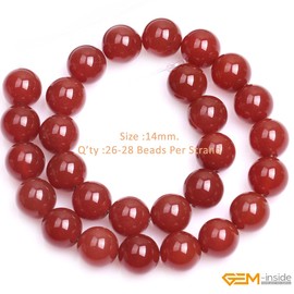 (14mm / Red) - Gem-Inside Round Smooth Sureface Red Agate Beads Many Size Selectable