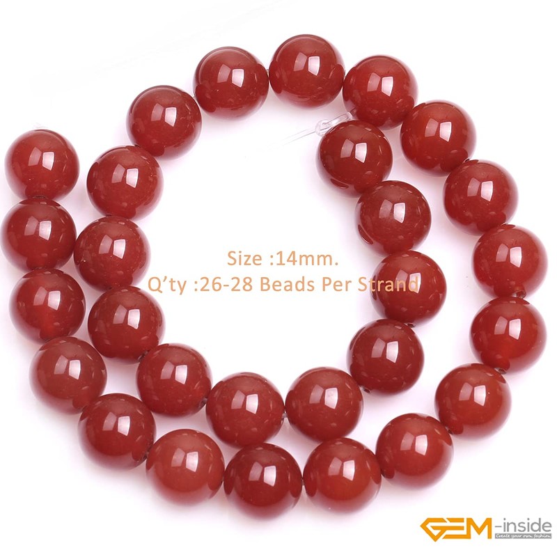 (14mm / Red) - Gem-Inside Round Smooth Sureface Red Agate