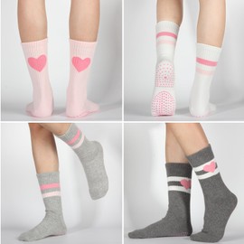 Pilates Socks with Grips for Women - Cute Non Slip Yoga Socks with Grippers on Bottom, Grippy & Non Skid Barre Hospital Slipper Sticky Socks for Workouts (4-Pack)
