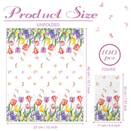 100 Spring Floral Disposable Paper Decorative Guest Napkins Watercolor Tulip Dinner Napkins Floral Decorative Hand Towel for Party Lunch Dinner Kitchen Bathroom