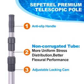 Sepetrel Pool Pole - Professional 12 Foot Telescoping Swimming Pool Cleaning Poles,Adjustable Telescopic Pole,for Skimmer Net,Brush,Vacuum Head
