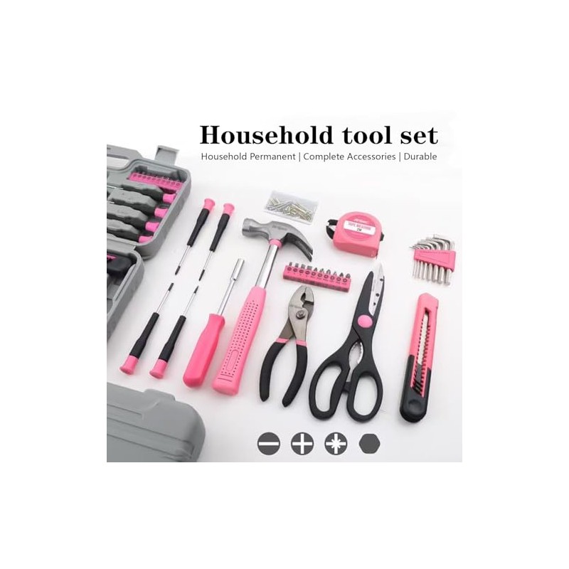 39 Pcs All Purpose Basic Household Pink Tool Kit for