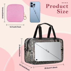 Playexen Clear Makeup Bags, Clear Travel Toiletry Bag with Extra Small Glitter Cosmetic Bag, Waterproof Essential Organizer Pouch for Sports Travel Beach (Stars-Purple)