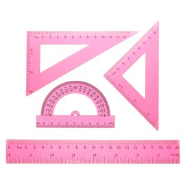 HARFINGTON 4pcs Triangular Ruler Set 20cm Plastic Metric Inch Geometric Protractor Triangle Engineering Scale Drafting Ruler Kit for Office Home, Red