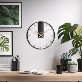 Cander Berlin ILVI Vintage Wall Clock Silent 33 cm Metal Wood without Ticking Noise Large Modern Black Living Room Kitchen