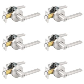 Probrico Interior Brushed Nickel Door Handle, Slim Handed Privacy Door Handles, Keyless Door Levers Lockset for Bedroom and Bathroom (6 Pack, Modern)