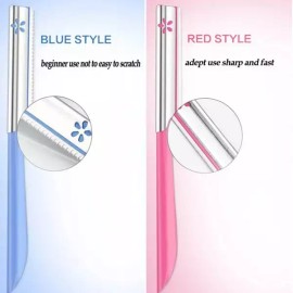 여성용 눈썹 제모기 세트 5개입 메이크업 뷰티 눈썹 제모 스타일링 도구 스틸 블레이드 얼굴 면도기 트리머 [[2]C616-blue 5pcs] Women's Eyebrow Trimmer Set 5 Pieces Makeup Beauty Eyebrow Shaping Tool Steel Blade Face Razor Trimmer [[2]C616-blue 5pcs]