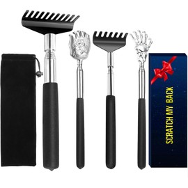 Oversized Back Scratcher Gift Set, 4 Pack Portable Extendable Stainless Steel Telescoping Massage Tool, Gift/Stocking Stuffers for Men Women