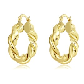9ct Gold Filled Hoop Creole Earrings for Women,30MM Twisted Gold Hoops Women Earrings Yulovee.