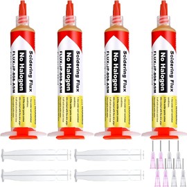 PEAKTREND 10ml 8341 No Clean Solder Flux Paste Soldering Flux 40ml Pneumatic Dispenser with Plunger and Dispensing Tip for Electronics Pcb Ic Cellphone Cpu Led Bga Repairing-4 Pack