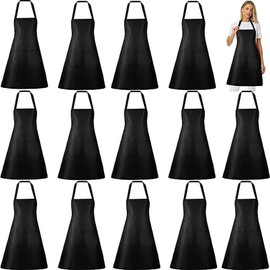 Incisite 12Pack Bib Apron,Aprons Bulk with 2 Pockets,Unisex Apron Bulk for Women Men Kitchen BBQ Drawing Crafting(Black)