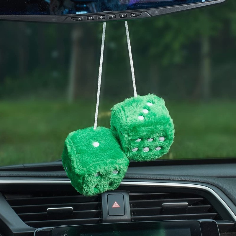 JSCARLIFE Fuzzy Plush Dice 2.95”, Retro Square Plush Hanging Mirror