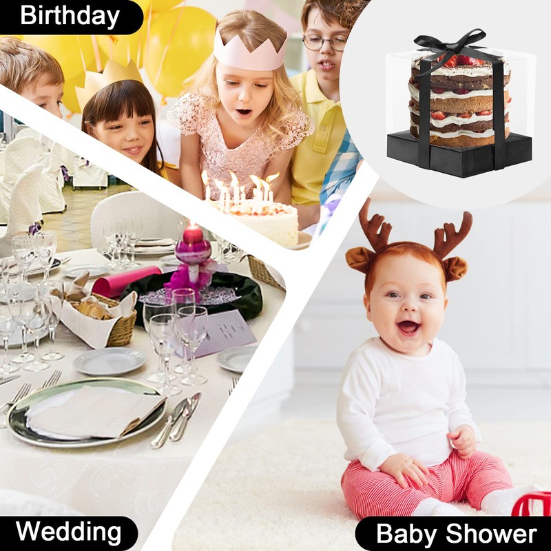 Anglecai 12 Pack Clear Plastic Cupcake Boxes, 3.5 Inch Black