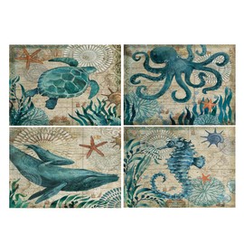 Sea Turtle Table Mats Set of 4 Beach Ocean Theme Placemats Waterproof Heat Resistant Washable Non-Slip Place Mats for Dinner Room Kitchen Decor Table 12”×16”