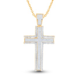 GLOW SPECTRA JEWELS Men's 2.50 Carat Round Cut White Cubic Zirconia Diamond Cross Pendant Charm In 14K Yellow Gold Plated 925 Silver.