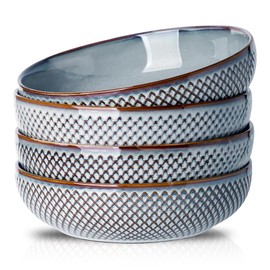 HVH 8.5 inch Large Pasta Bowls Set of 4, 46oz Big Salad Bowl Set of 4, Shallow Bowls, Ceramic Plates Set, Ceramic Bowls Set Microwave and Dishwasher Safe (Wabi sabi)