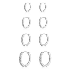 Sewyer Dainty Hoop Earrings Set for Women 14K White Gold CZ Huggie Hoop Earrings Set Hypoallergenic Lightweight Earring Women Jewelry Gifts