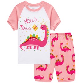 Girls Summer Pajamas Toddler Shorts Sets Dinosaur Sleepwear for Kids Cotton Dino Pjs 2 Piece Clothes 10t