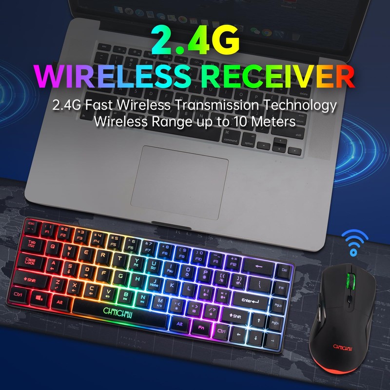 CHONCHOW 60% Wireless Gaming Keyboard and Mouse Combo,LED Backlit Rechargeable