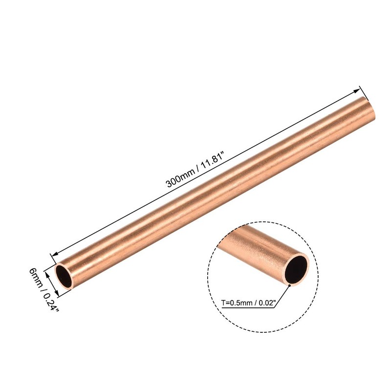 sourcing map sourcing map Copper Round Tube, 6mm OD 0.5mm