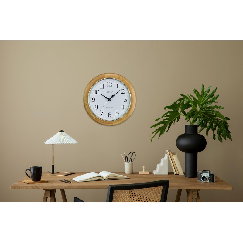 Bulova C5005 Wooden Atomic Analog Wall Clock | Automatically Sets