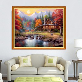 DMCVIVR Stamped Cross Stitch Kits for Adults Beginners Embroidery Kits 11CT Needlepoint Kits Cross Stitch Patterns Embroidery Patterns-Lucky Deer 16x20 inch