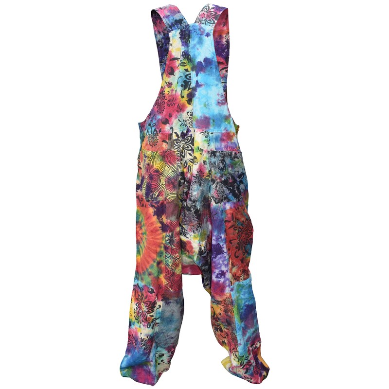 Gheri Mens Loose Fit Patchwork Printed Cotton Harem Dungarees Tie