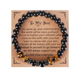 VALIJINA Mens Stone Beaded Bracelets for Son/Husband/Dad/Brother Black Obsidian Tiger Eye Bracelet Inspirational Bracelet Gifts for Men