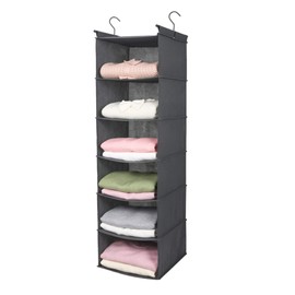 MAX Houser 6 Tier Shelf Hanging Closet Organizer, Closet Hanging Shelf with 2 Sturdy Hooks for Storage, Foldable (Grey)