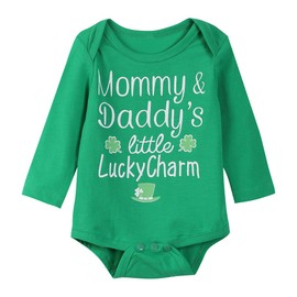 Paddy Field Baby Boys Girls Outfit Set St Patrick's Day Long Sleeve Clothes Bodysuit (Green, 6-12 Months)