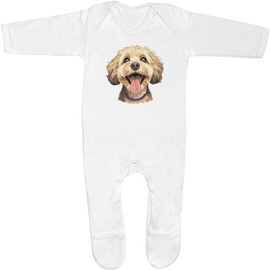 Azeeda 0-3 Month 'Happy Cockapoo' Baby Romper Jumpsuit/Sleep Suit (SS00092223) White