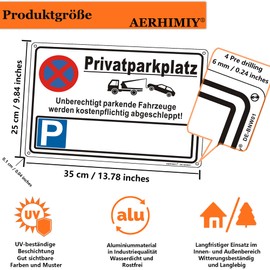 XL Private Parking Sign with Number Plate Aluminium Reflective 25 x 35 cm UV-Resistant Waterproof Rustproof with Drill Holes No Posts