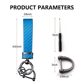 Carbon Fiber Car Keychain with Key Ring & Anti-Lost D-Ring,Stylish Car Accessories Leather Key Chains for Car Keys (Blue)
